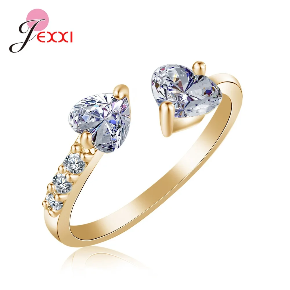 Милые Подвески с двойными сердцами регулируемое Открытое кольцо для женщин