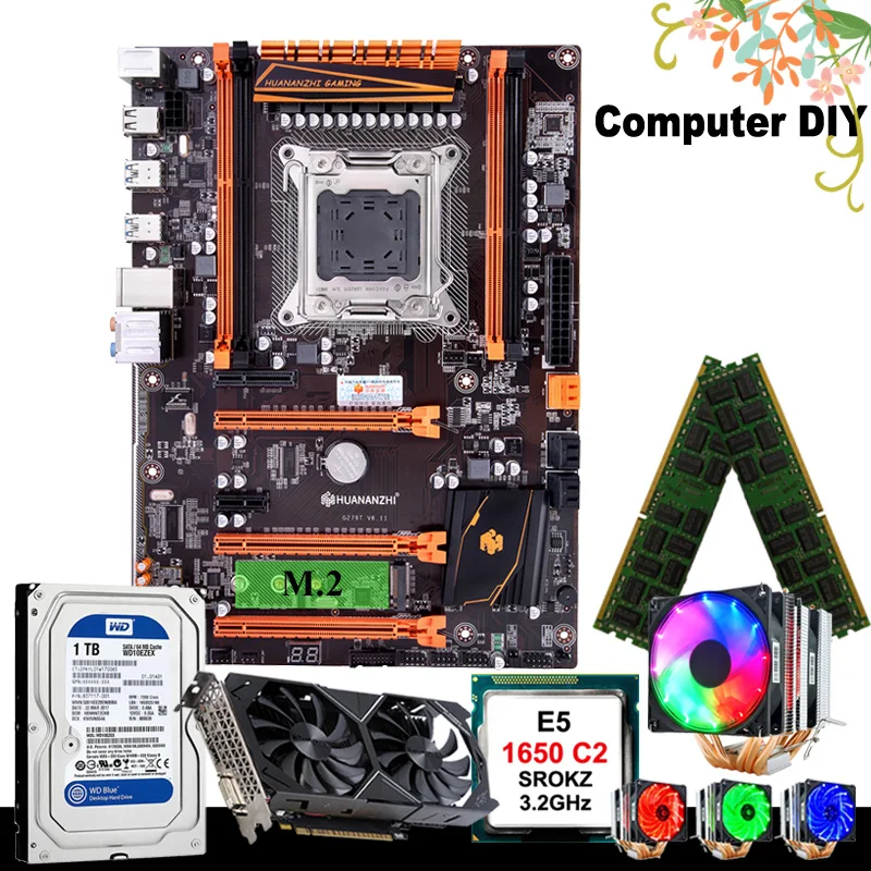 Компьютер DIY HUANANZHI deluxe X79 LGA2011 материнская плата 1 ТБ SATA HDD GTX1050Ti 4G CPU Xeon E5 1650 C2 с