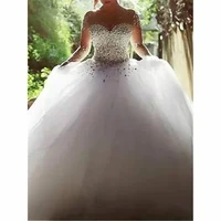 princess sparkly crystals beading ballgown wedding dress floor length country style long sleeve plus size bridal wedding gowns