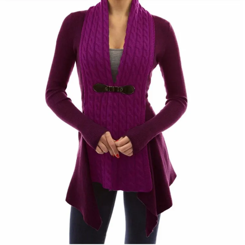 Женский Теплый вязаный свитер Осенний Повседневный Кардиган серого и черного