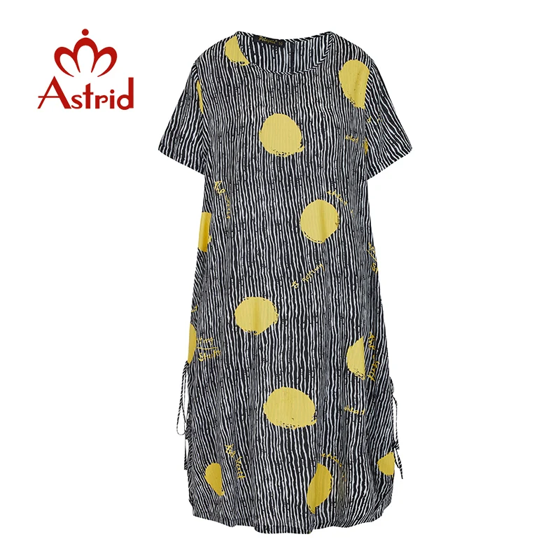 Женское Хлопковое платье в горошек с круглым вырезом и коротким рукавом|Женские