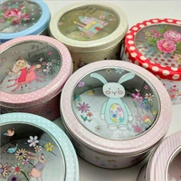 creative transparent sunroof film tin box medium floral round cookie gift box tea candy jewelry seasoning storage box