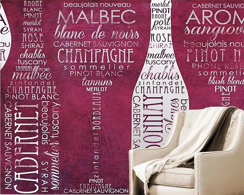 Фотообои BEIBEHANG на заказ с английским алфавитом винным бокалом для гостиной