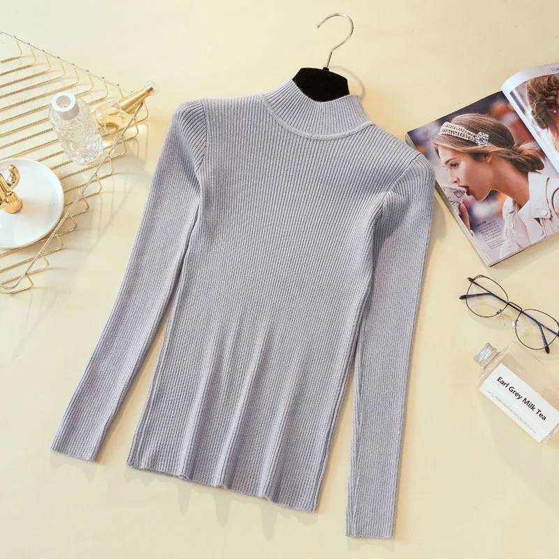 2019 двухслойный вырез сплошной цвет полувырез свитер пуловер рубашка женская с