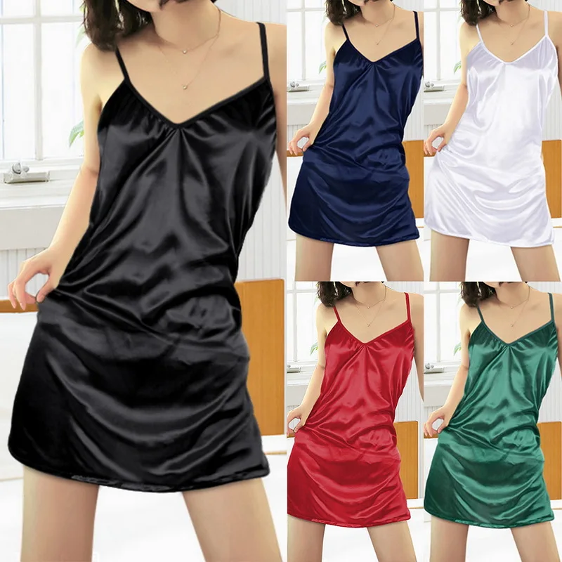 

Женская атласная ночная рубашка леди сексуальными тоненькими лямками, женская ночная рубашка без рукавов для девочек, одежда для сна, одежд...