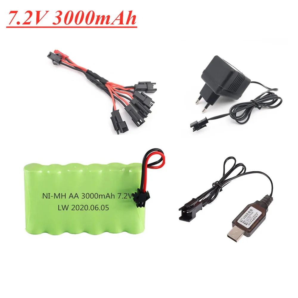 

7.2V 3000mAh NIMH Battery with Charger Set For Rc Toy Cars Boats Guns Truck Ni-MH AA 2800mAh 7.2v Rechargeable Battery Pack