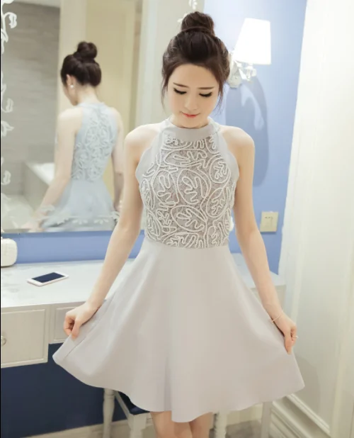 Женское кружевное платье без рукавов Привлекательное платье-трапеция с