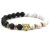 classic black white animal beaded bracelet classic natural stone couple bracelet men and women fashion jewelry accessories
