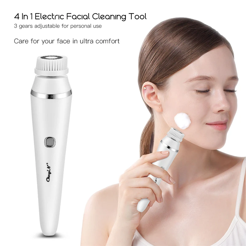 

4in1 Electric Facial Cleansing Brush Anti Wrinkle Vibrating Facial Roller Waterproof Face Deep Clean Brush Acne Blackhead Remove