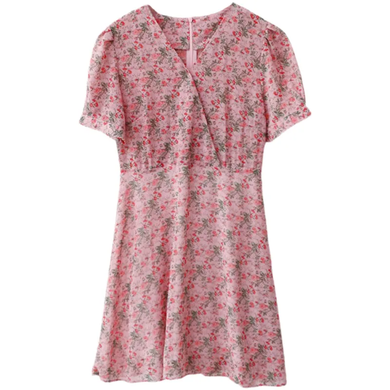 

Zhao Lusi Same Style Korean Style Gentle Chiffon Floral Fairy Dress French Style Temperament Waist-Controlled Slim Fit Slimming