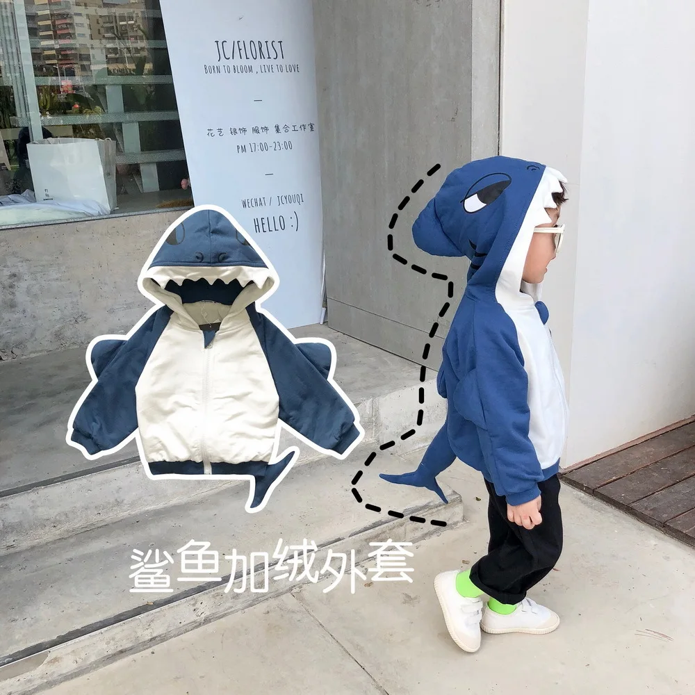 Tonytaobaby Детское пальто на молнии с капюшоном трехмерный Акулий хвост милый