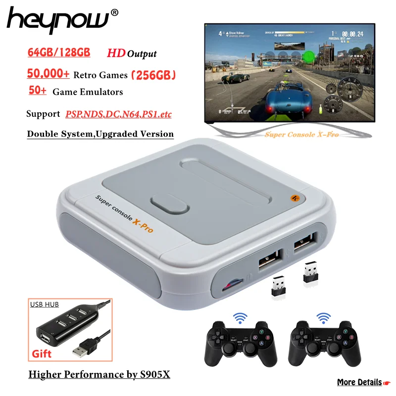 

Супер консоль HEYNOW Amlogic S905X Wi-Fi 4K HD X Pro 50 + Эмулятор 50000 + игр Ретро Мини ТВ приставка игровой плеер для PS1/N64/DC