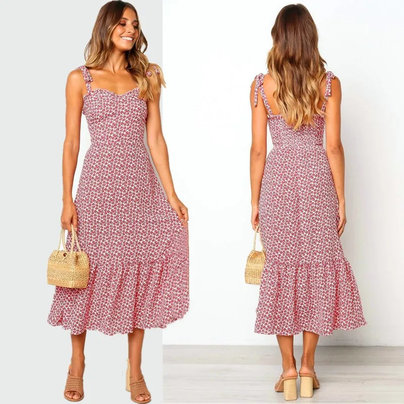 Женское летнее платье на бретельках Элегантное Длинное с цветочным принтом без