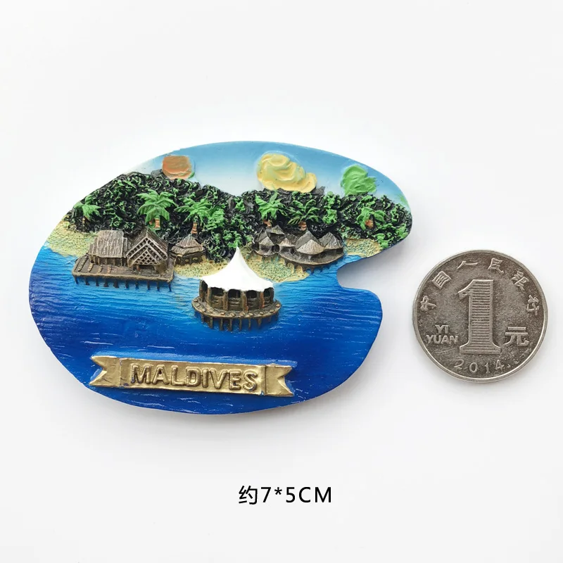 Мировые туристические пейзажи, наклейки на холодильник, Maldives, океан, пляж, тисненые рыбы, магнитные фото наклейки на холодильник - Цвет: Thatched Cottage Hot