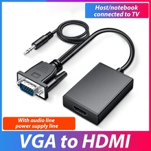 VGA To HDMI 1080P วิดีโอดิจิตอลแบบอะนาล็อกอะแดปเตอร์ชุบอินเทอร์เฟซสำหรับ PS4 PC แล็ปท็อปกล่องทีวีโปรเจค...