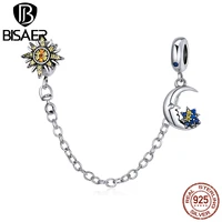 bisaer sun moon safety chain 925 sterling silver cz pendant charms for bracelet necklaces diy jewelry accessories ecc1763
