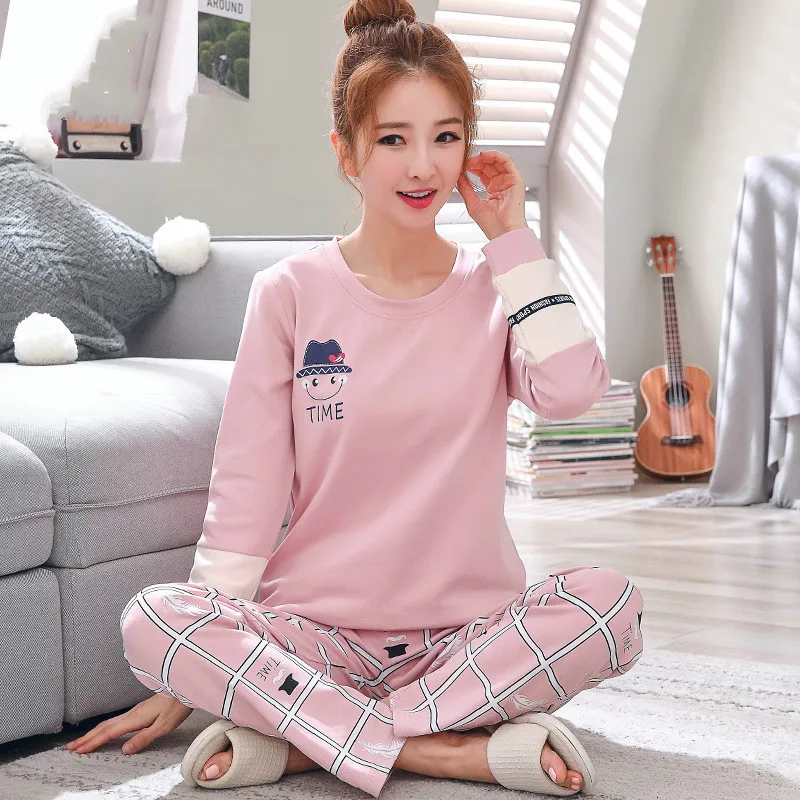 Женская пижама с круглым вырезом и длинными рукавами длинные штаны костюм для