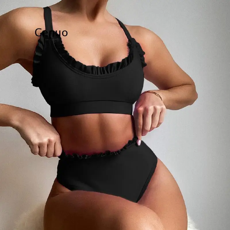

High Waist Swimwear Women 2020 Sexy Ruffle Bikini Set Strapped Swimsuit Female Push Up Bikini Bathing Suit Swim Wear