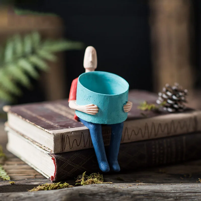 

Abstract cartoon character resin flower pot creative succulent planting container idyllic green plant decoration ornaments