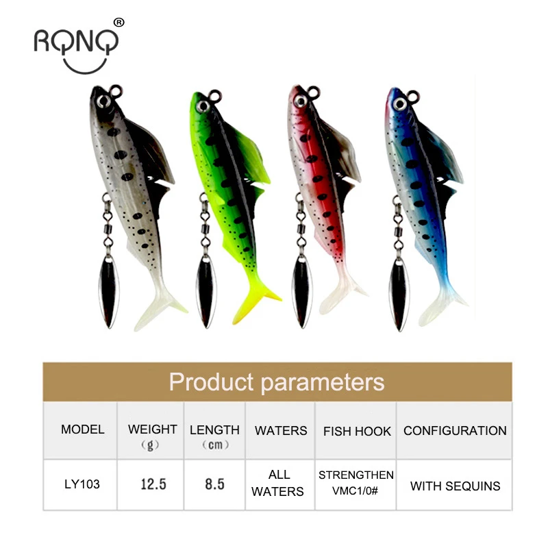 

RQNQ 1PCS Fishing Soft Silicone Lure 8.5cm/12.5g Artificial Lead Head Soft Bait Wobbler Jig Worm Fishing Minnow Crankbait Carp