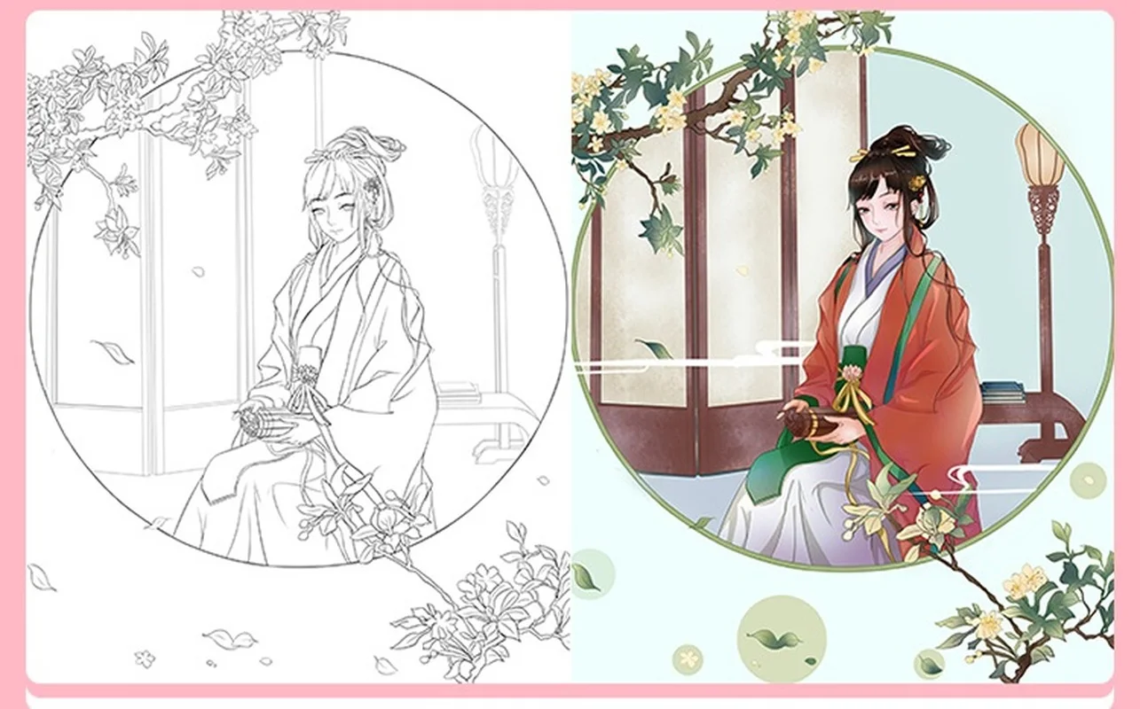 

Drunk In The Flowers Aesthetic Ancient Beauty Coloring Book Line Drawing Book Color Pencil Painting Book Gifts for Children