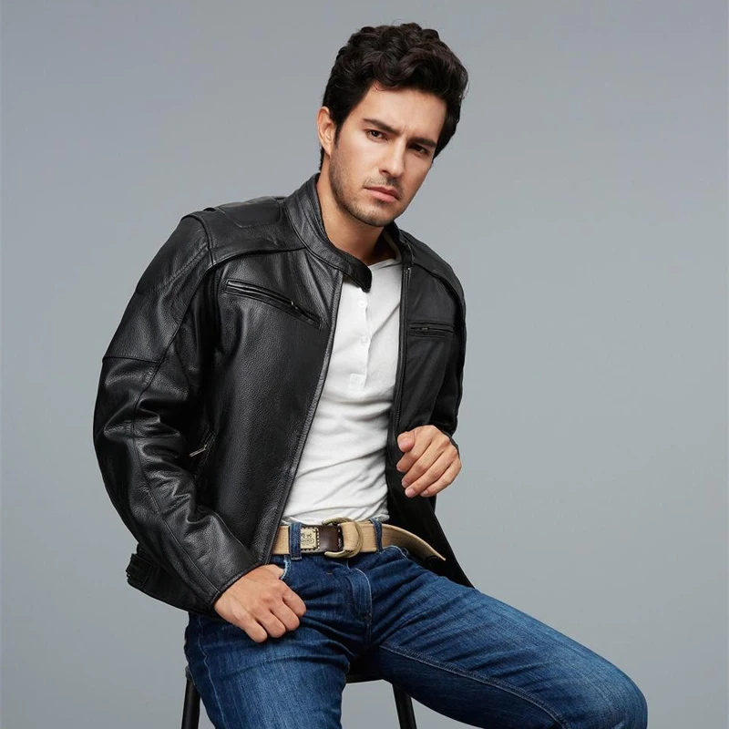 

Black cowskin 2019 motorcycle jacket Noctilucent skulls pattern genuine leather jackets and coats men biker jackets pretetive