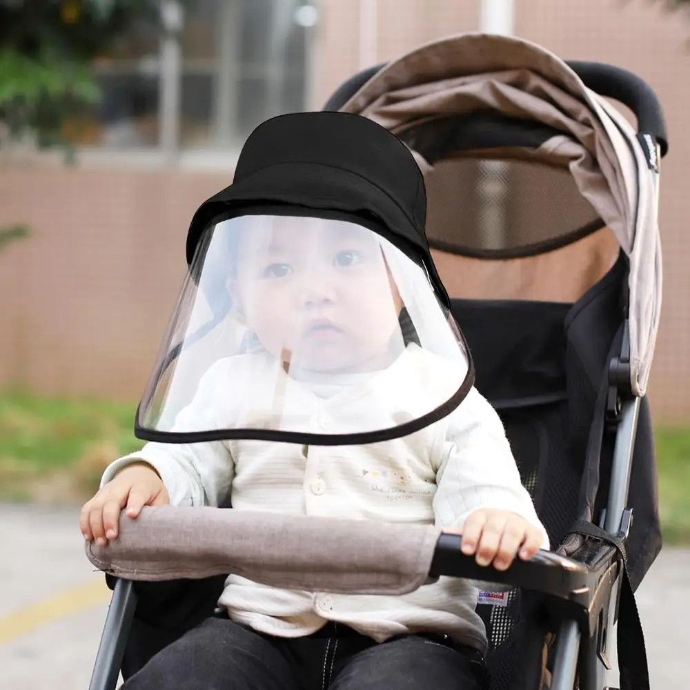 

Anti-Saliva Splash Protective Cap Kids Fisherman Hat Anti-Spitting Anti-Fog Anti-Oil Removable Face Shield(Black)