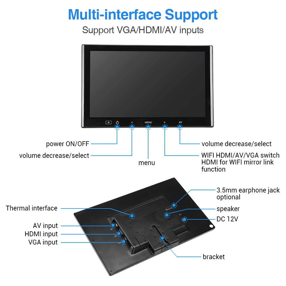 Eyoyo EM07L 7 дюймов ЖК дисплей Экран компьютер ТВ монитор 1024X600 HDMI VGA AV Specker для