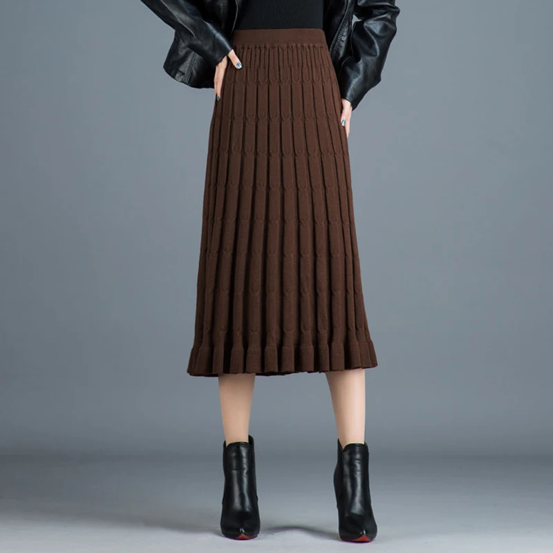 Юбка женская трикотажная плиссированная с высокой талией на осень/зиму|Женские
