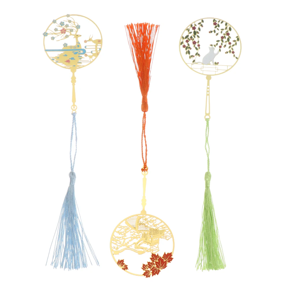 

Gold Metal Group Fan Bookmark Chinese Style Vintage Chinese Architecture Bookmark Animal Tassel Book Clip Pagination Mark