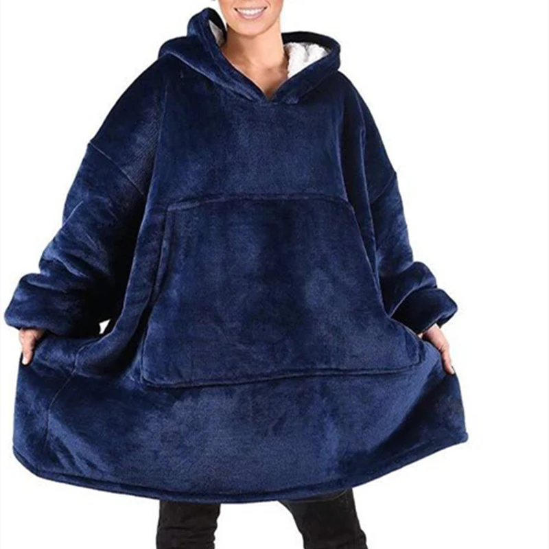 

Winter Outdoor Hooded Pocket blankets Warm Soft Hoodie Slant Robe bathrobe Sweatshirt Pullover TV Fleece blanket With Sleeves