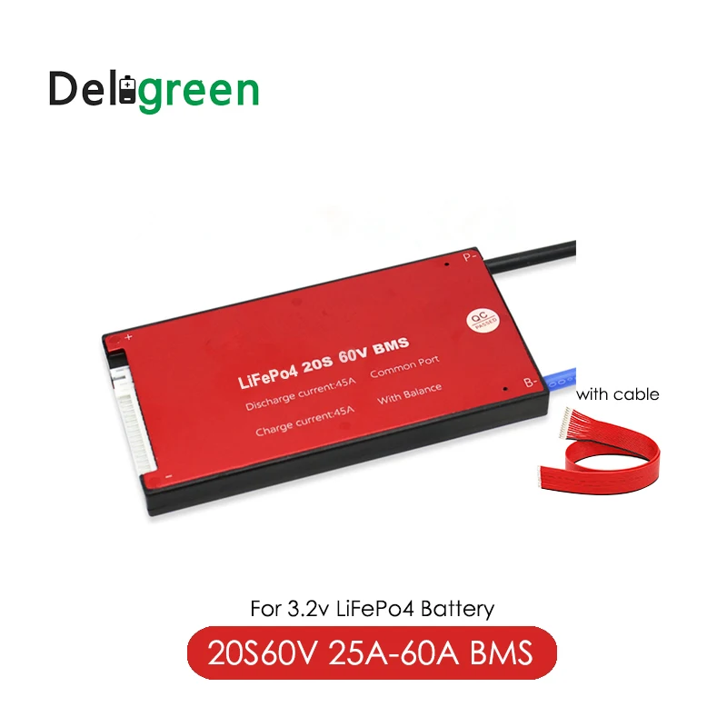 Deligreen 20S 60A 60V PCM/PCB/BMS для 3,2 V Номинальный LiFePO4 LFP Аккумулятор для скутера и электровелосипеда