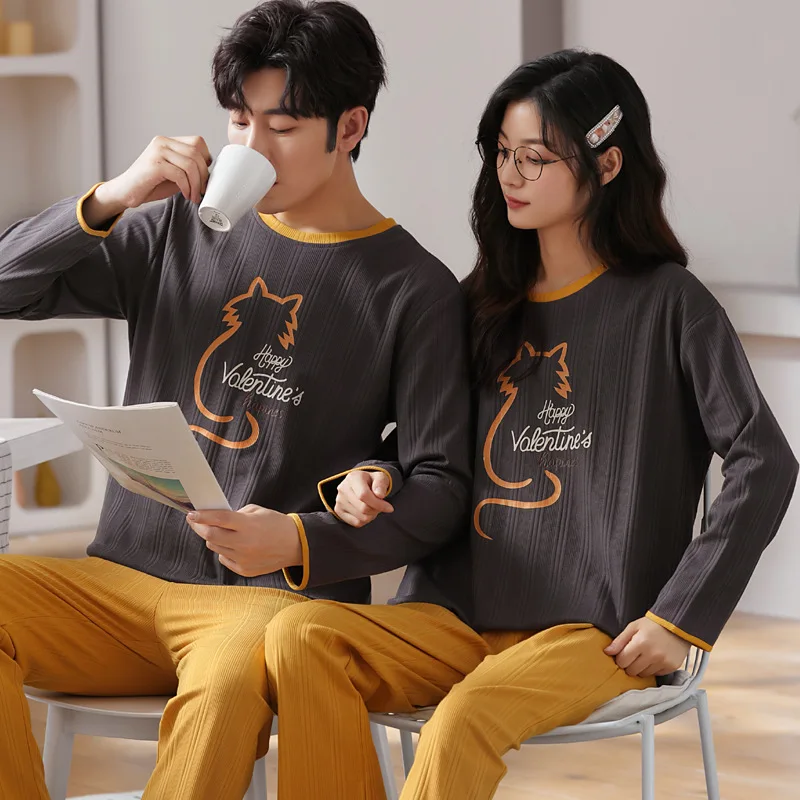 New Men Pyjamas Suit Autumn Plaid Pants Couple Pajamas Long Sleeve Pijama for Male Clothing Cotton Casual Nightie Sleepwear