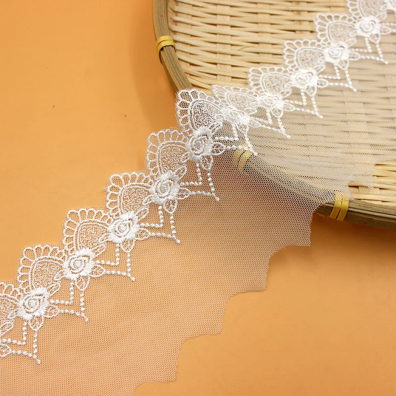 

18 yards rayon Embroidered 8 cm width white lace trim mesh tulle lace tape for sewing material accessory wavy lace edge