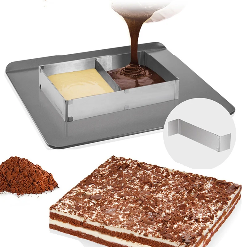 New-Adjustable Cake Ring Mold Stainless Steel Square Rectangular Mousse Baking Rings Cookie Fondant | Дом и сад