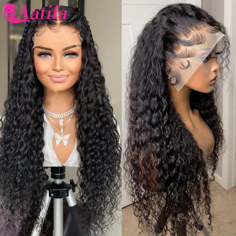 Water Wave 4x4 Lace Closure Wig 100% Human Hair Lace Wigs Peruvian Hair For Black Women 13x4 T Part Transparent Lace Wig Aatifa