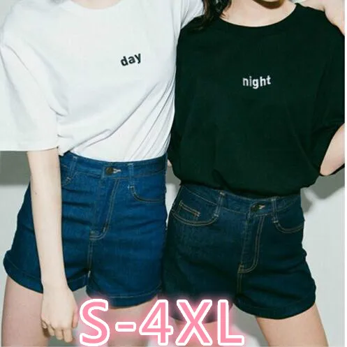 

Fashion Casual female Women T-shirt Night And Day Letters Printed Short Sleeve shirt summer Gilrs Top crop White Black