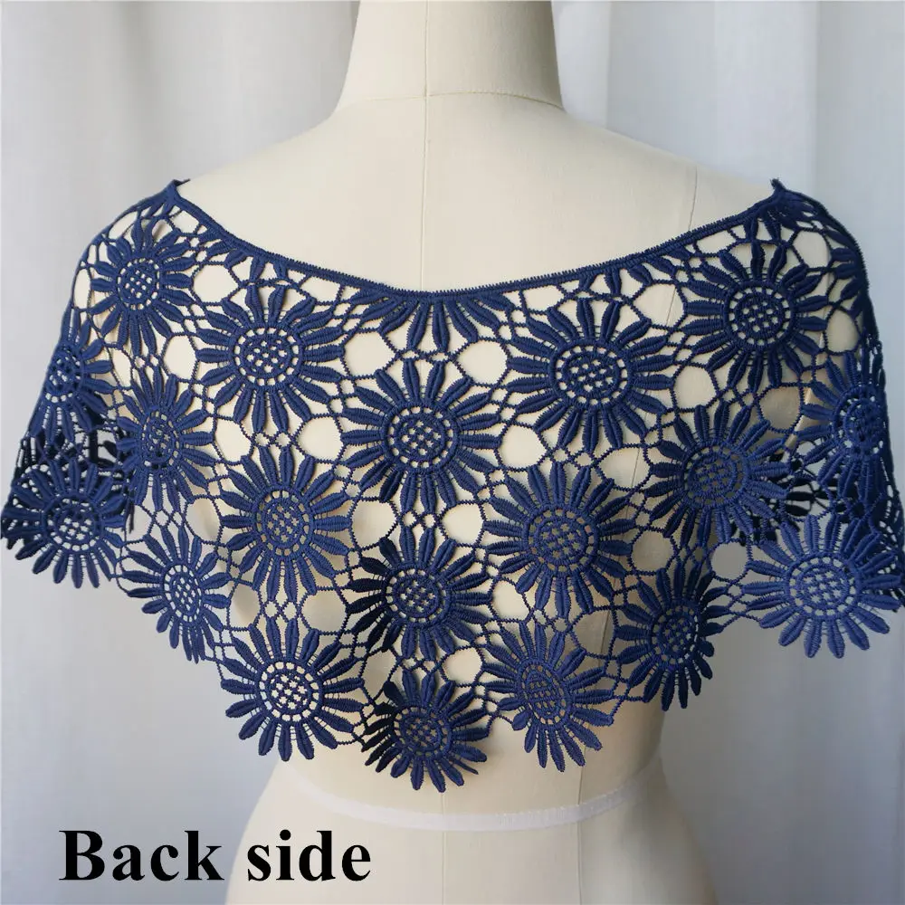 Воротник из цельной ткани темно-синего цвета вышитая Цветочная ажурная