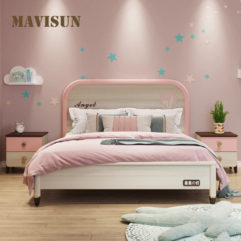 

Children's Bed Girl Beautiful Princess Bed 1.5m Pink Single Bed Cabinet Integrated Girl's Bed All Solid Wood Small Apartment