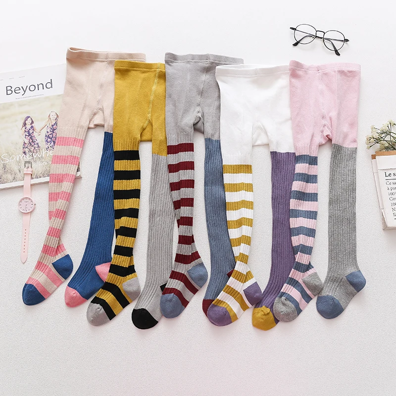 Новое поступление Осенние стильные модные хлопковые колготки в полоску для