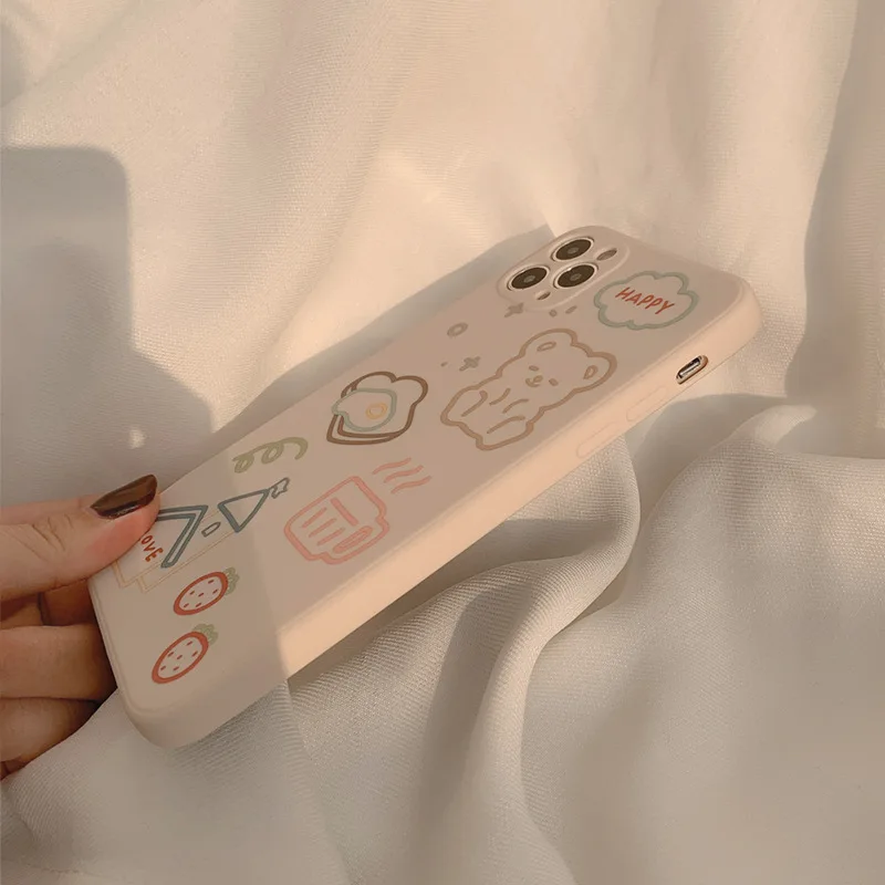 new cute bear bread phone case for iphone 11 xs max 7 12 mini 8 plus silicone cover x xr 13 pro max cartoon family capa shell free global shipping