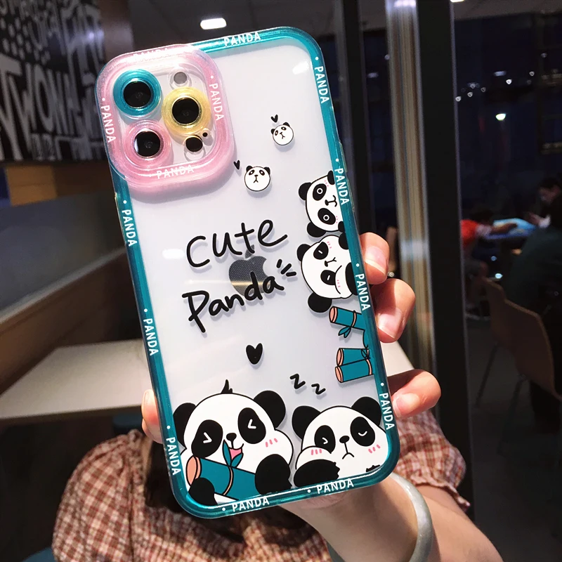 Cute Cartoon Animal Panda Bear Phone Case For iPhone 14 Pro Max 13 12 11 X XS XR 7 8 Plus SE Transparent Soft Shockproof Cover