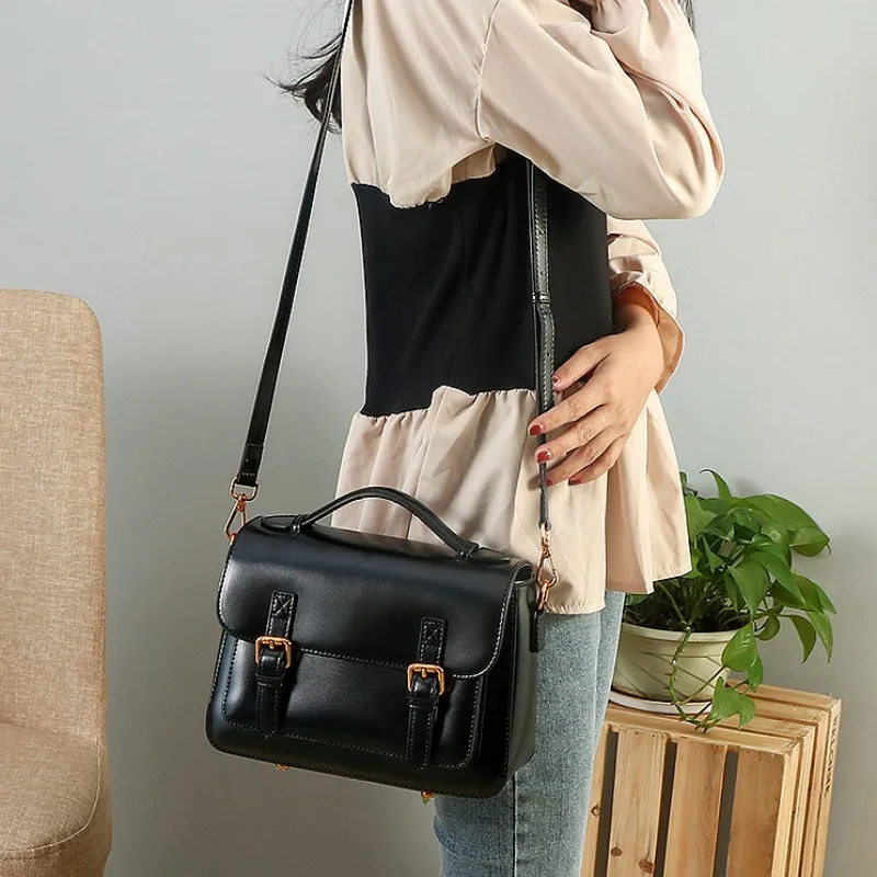 

Vintage Women High Quality Leather Satchels Bag Office Ladies Handbag Crossbody Messenger Bag 2021 Designer Sling Shoulder Bags