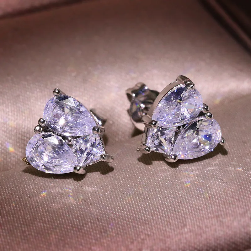 choucong Heart shape Stud earring Pear cut AAAAA cz Real 925 Sterling silver Party Wedding Earrings for women jewelry | Украшения и