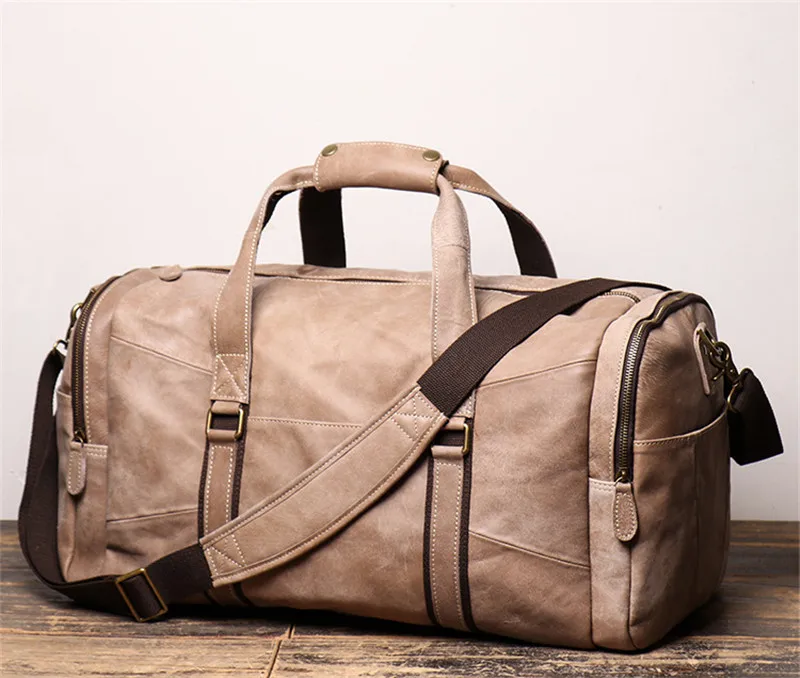 POOLOOS Highend Large Vintage Brown Apricot Coffee Genuine Leather Business Men Travel Bags Shoulder Messenger Duffle Bag M9029