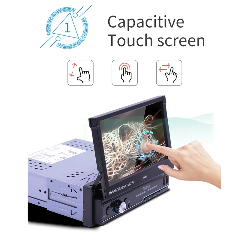1Din Android 9.1 Car Radio 7 Inch Retractable Press Sn Stereo MP5 Player GPS FM WiFi Bluetooth Multimedia |