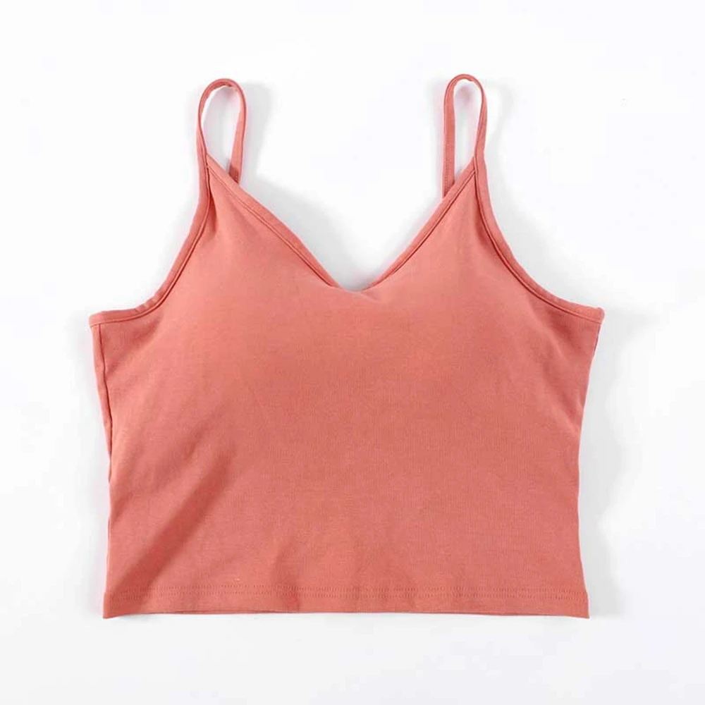 AMYO 2020 Summer Cotton Camisole Women Tshirt Camis with Built In Shelf Bra Adjustable Spaghetti Strap Vest | Женская одежда