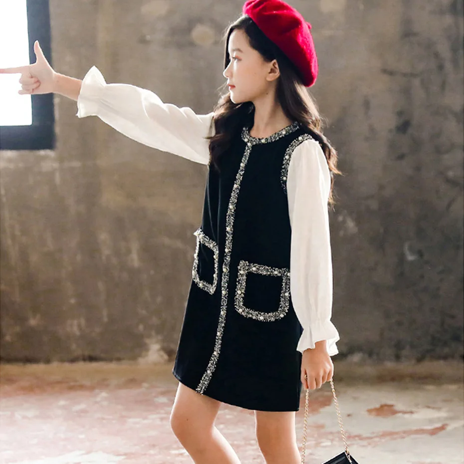 Детские платья для девочек лоскутное платье плотное вязаное детское зимнее в