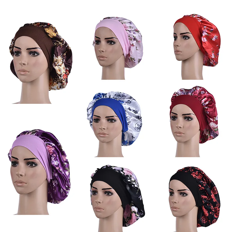 

Fashion Women Satin Night Sleep Cap Hair Bonnet Hat Silk Head Cover Elastic Band Nightcap Bath Bathroom Bathing Use