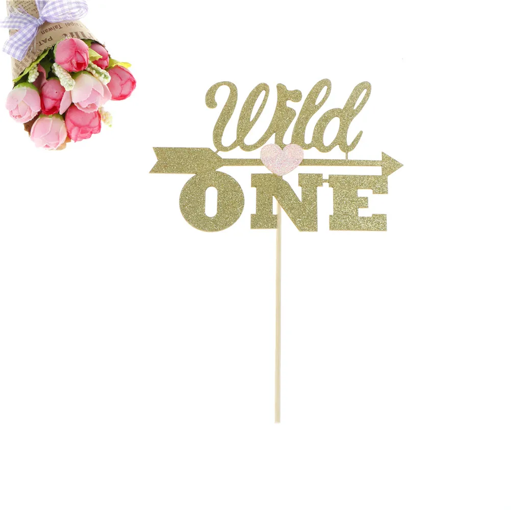 1 шт. торты для кексов с золотым блеском и надписью Wild One Hello World первого дня